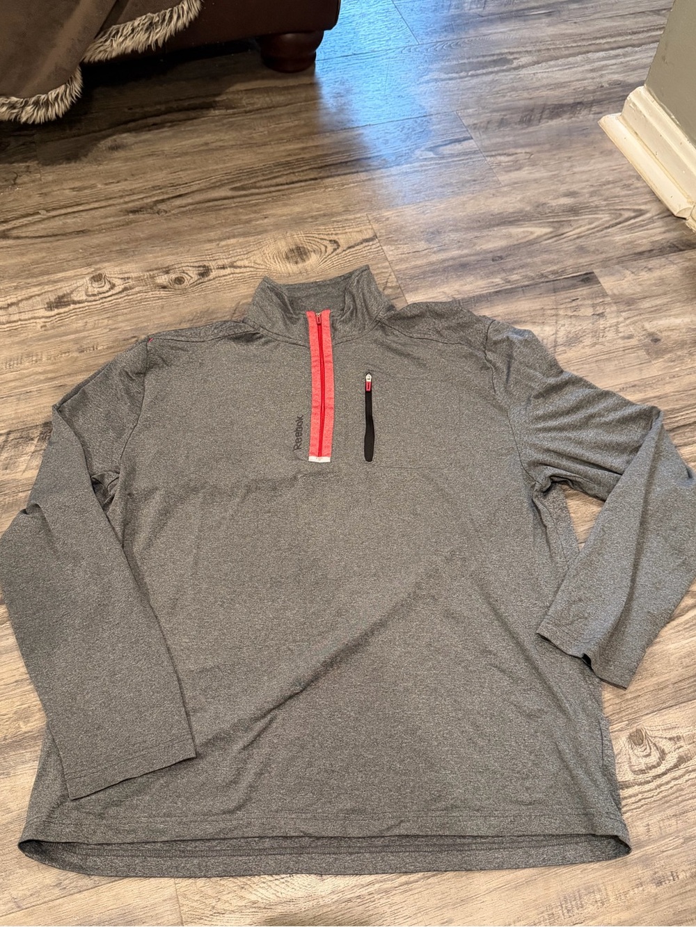 Reebok Performance Men's Gray Quarter-Zip Pullover Sweater with Red Trim